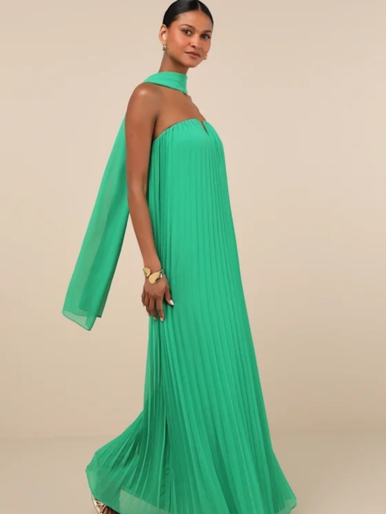 Lulus Dresses & Skirts - Lael Green Pleated Strapless Dress and Scarf Set
